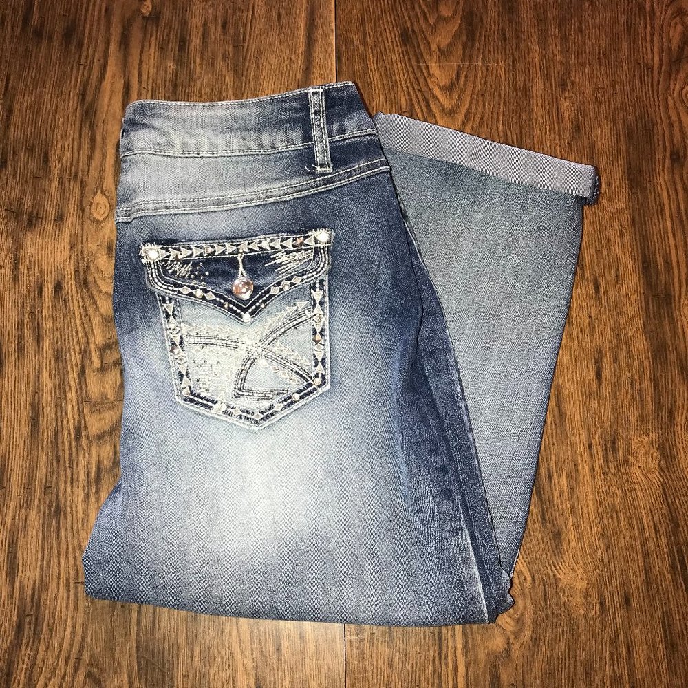 Cato Premium Jean Capris with Bling on Back Pockets